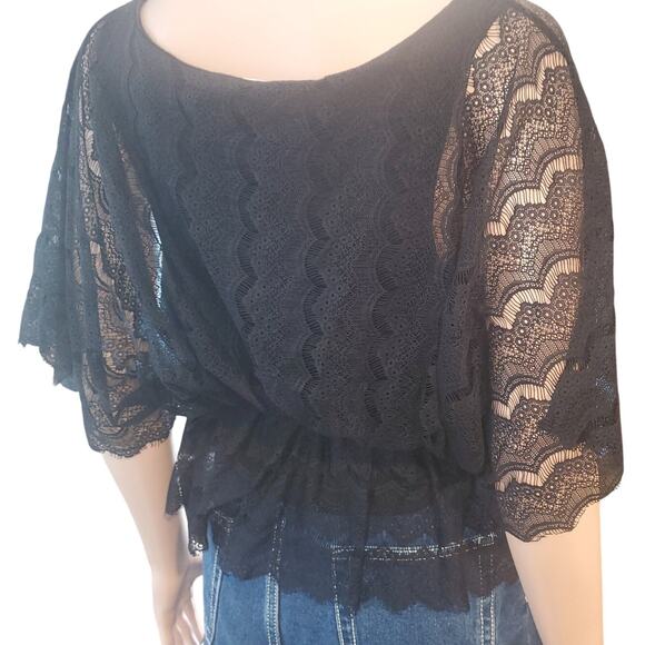 Old Navy Size S Black Lace Whimsigoth Top Romantic Peplum Fairycore Goth Cottage - Picture 3 of 7